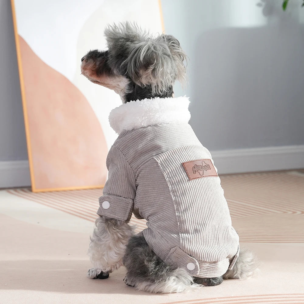 Corduroy Fleece Dog Jacket For Small Medium Dogs