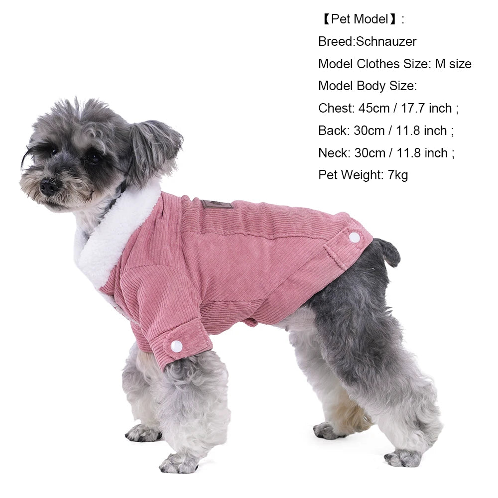 Corduroy Fleece Dog Jacket For Small Medium Dogs